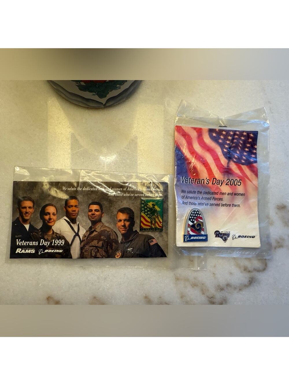 NEW 2 Vintage Boeing Sponsored St. Louis Rams Pins - Veterans Day 1999 &‎ 2005